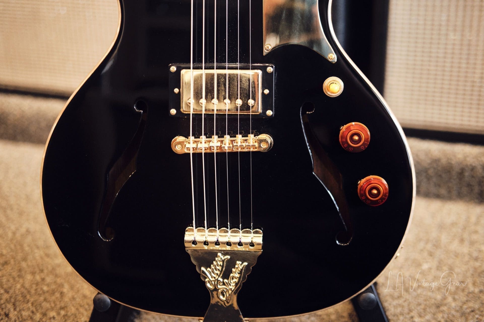 B&G Little Sister Crossroads Electric Guitar - Glossy Black Finish - Image 4