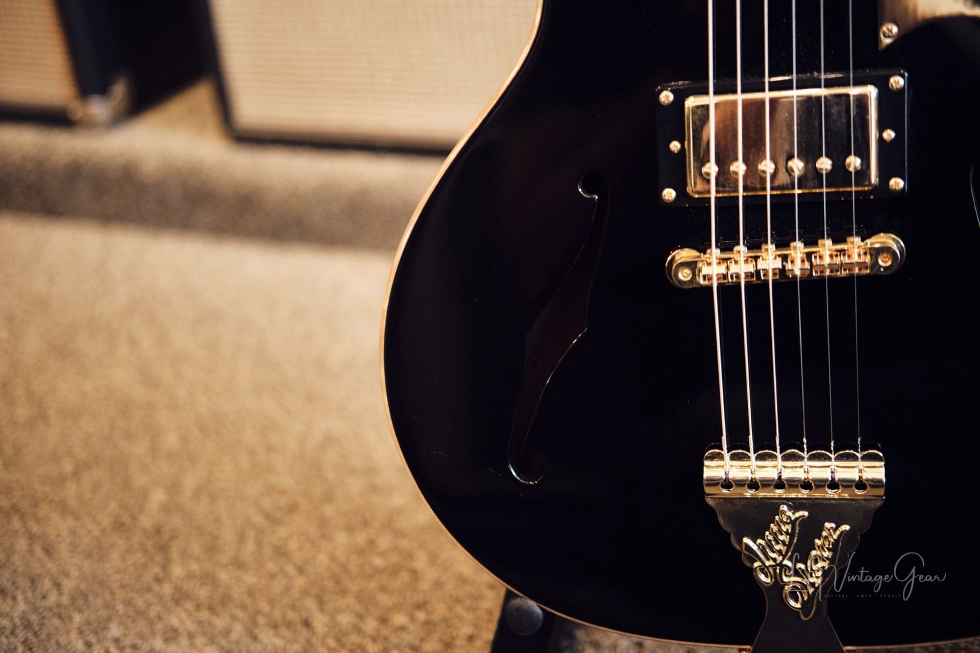 B&G Little Sister Crossroads Electric Guitar - Glossy Black Finish - Image 7