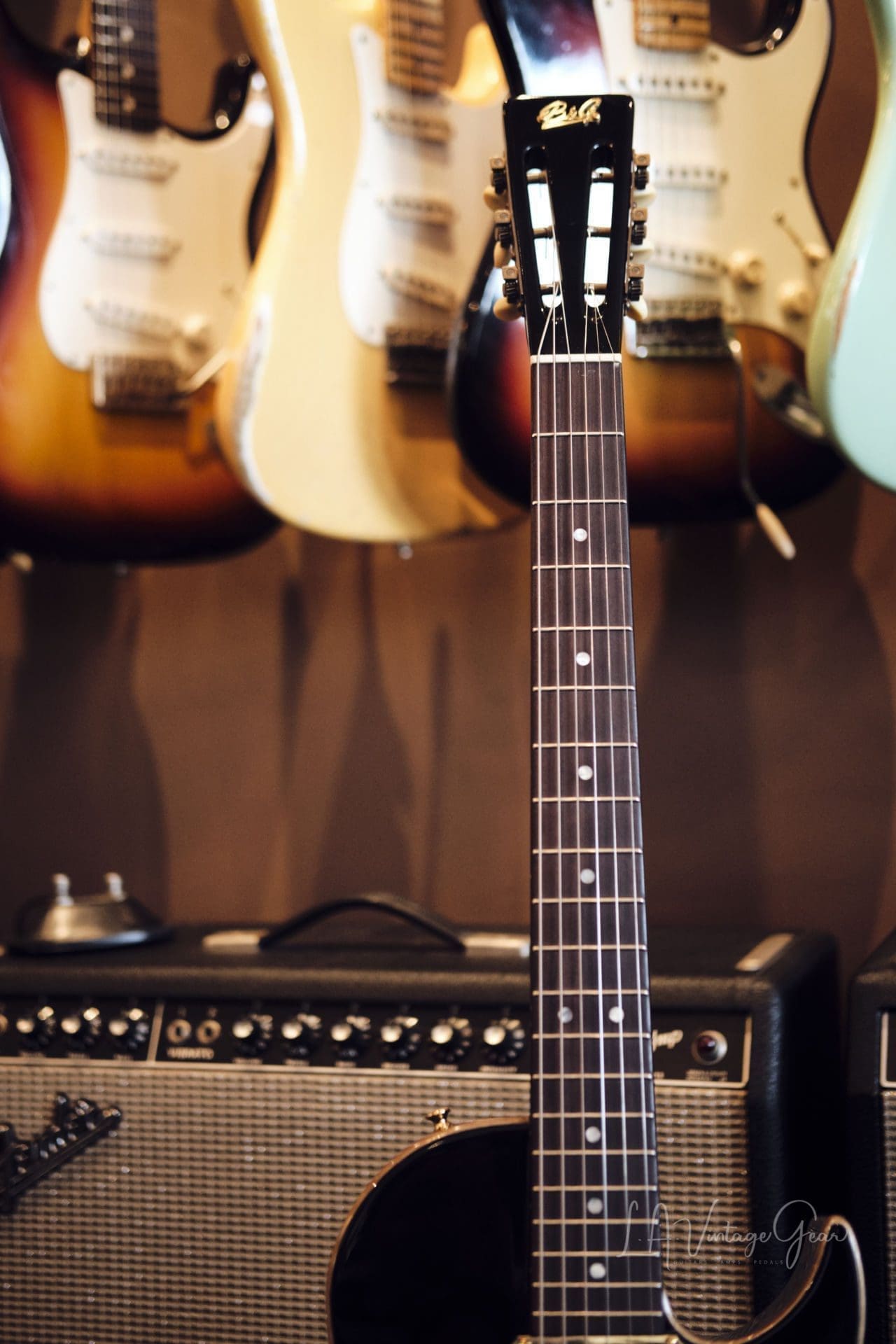 B&G Little Sister Crossroads Electric Guitar - Glossy Black Finish - Image 9