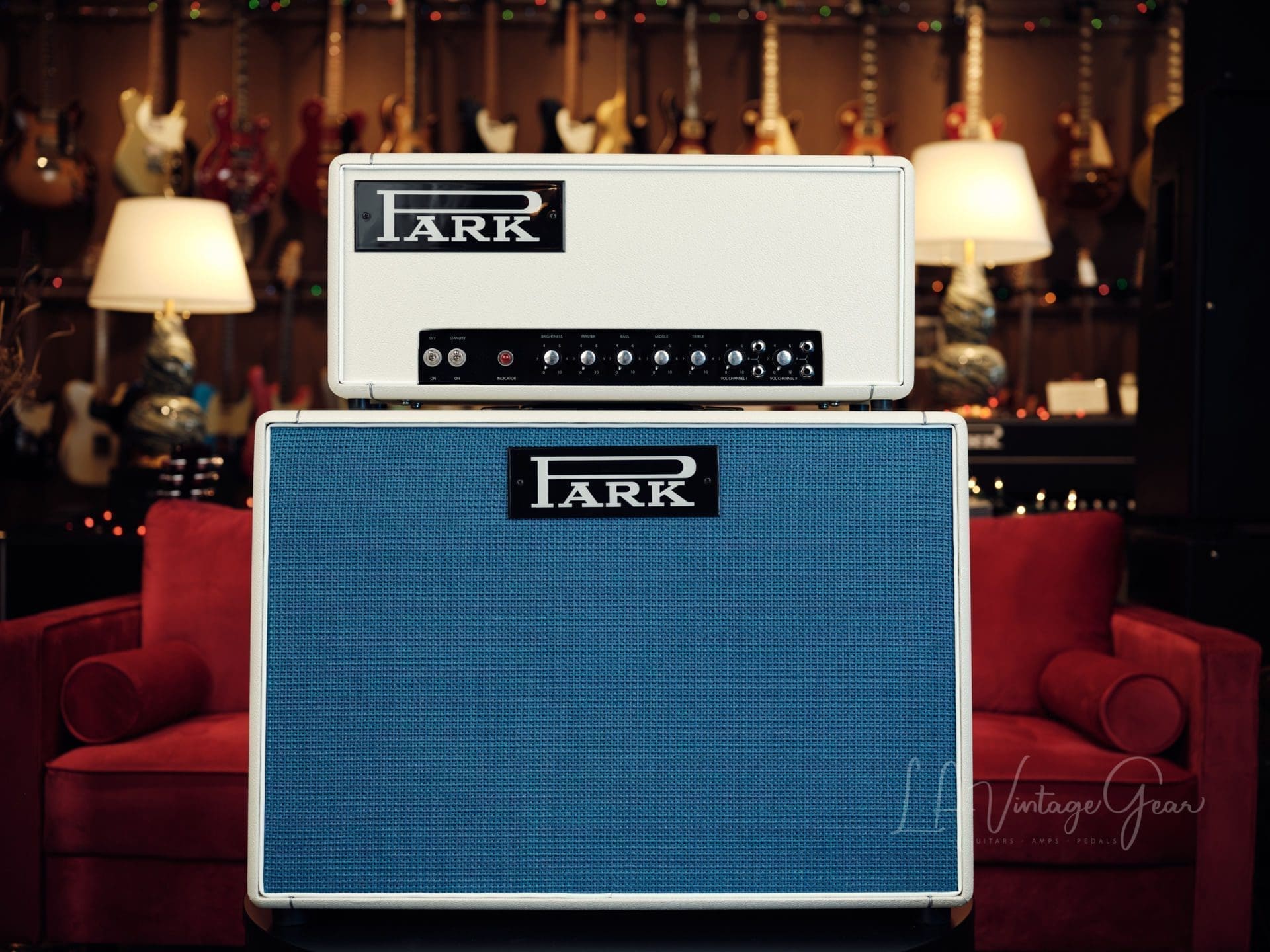 Park PMV50 Head & 2x12 Cab in White Tolex with Blue Grill Cloth