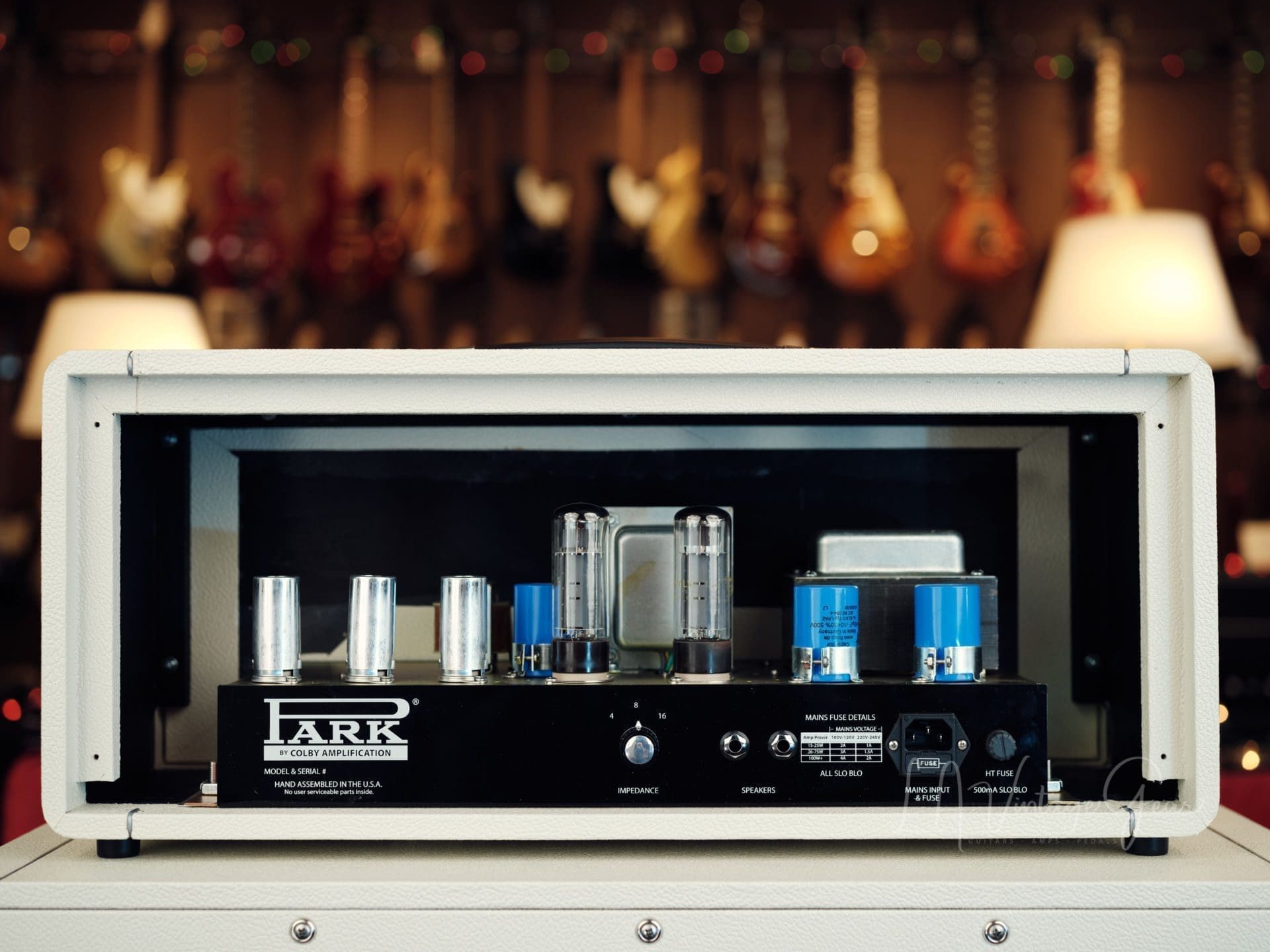 Park PMV50 Head & 2x12 Cab in White Tolex with Blue Grill Cloth - Image 10