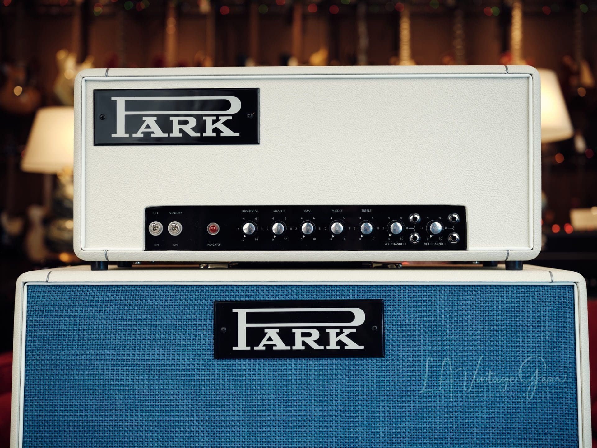 Park PMV50 Head & 2x12 Cab in White Tolex with Blue Grill Cloth - Image 2