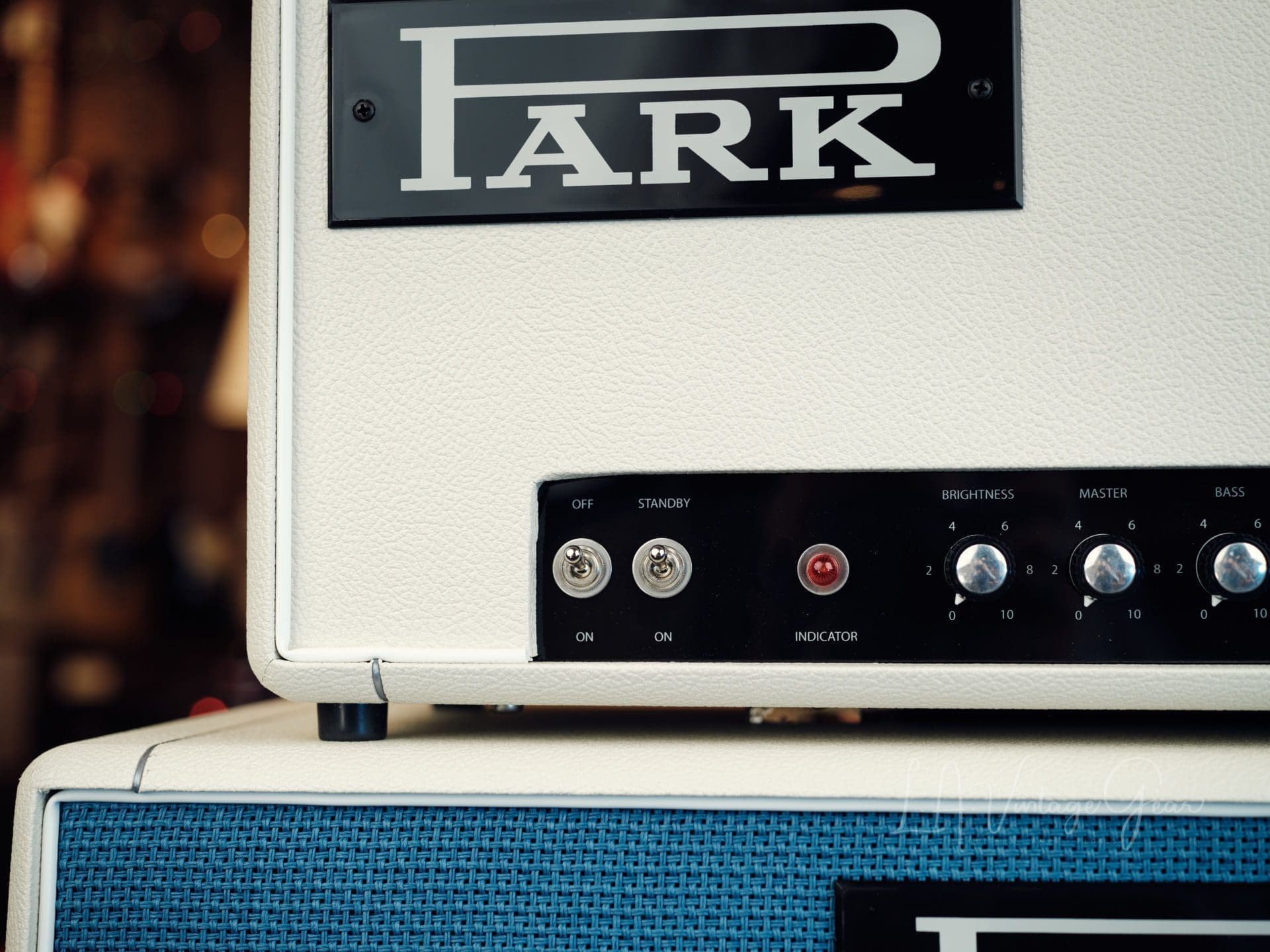 Park PMV50 Head & 2x12 Cab in White Tolex with Blue Grill Cloth - Image 3