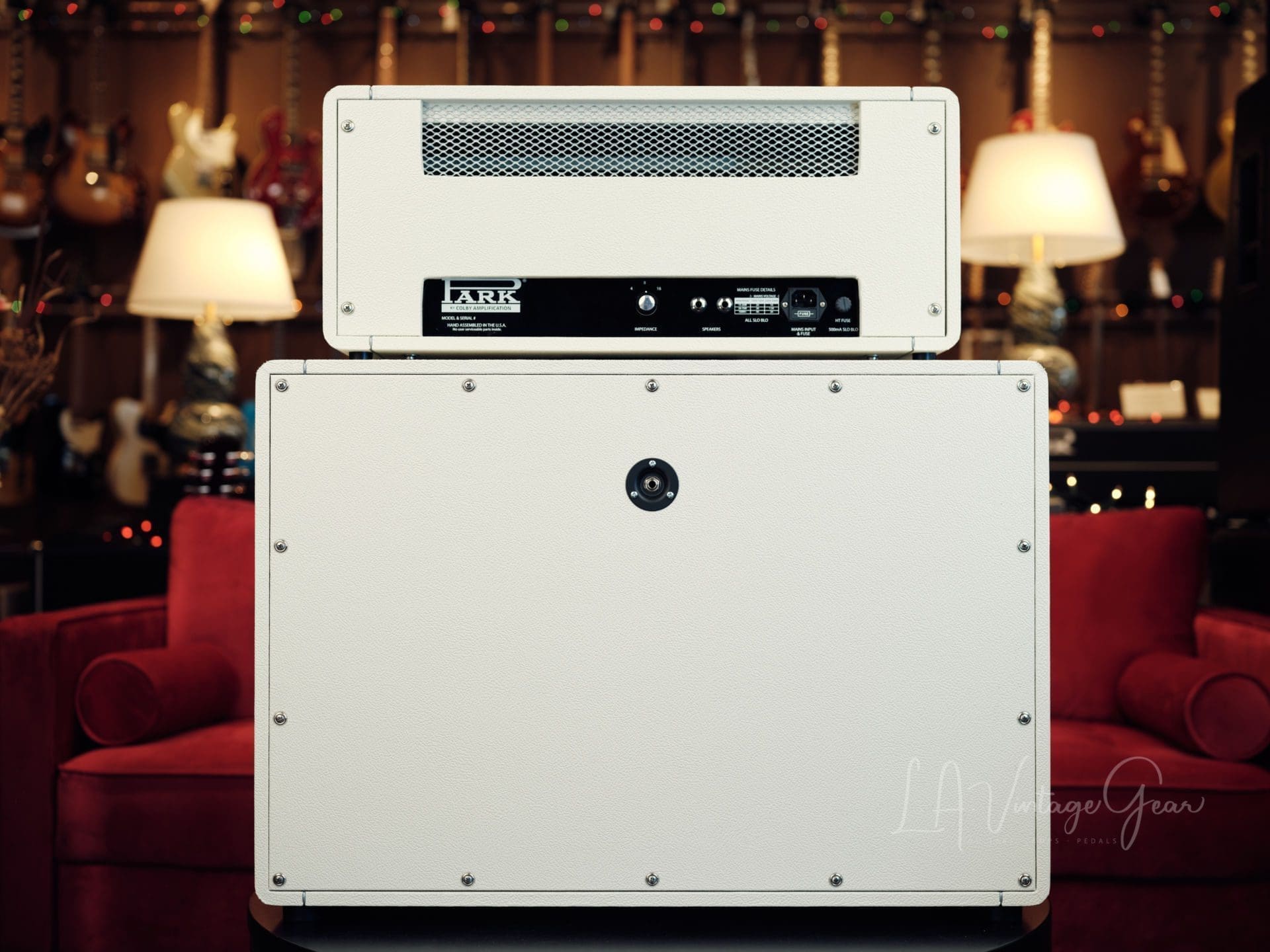 Park PMV50 Head & 2x12 Cab in White Tolex with Blue Grill Cloth - Image 6