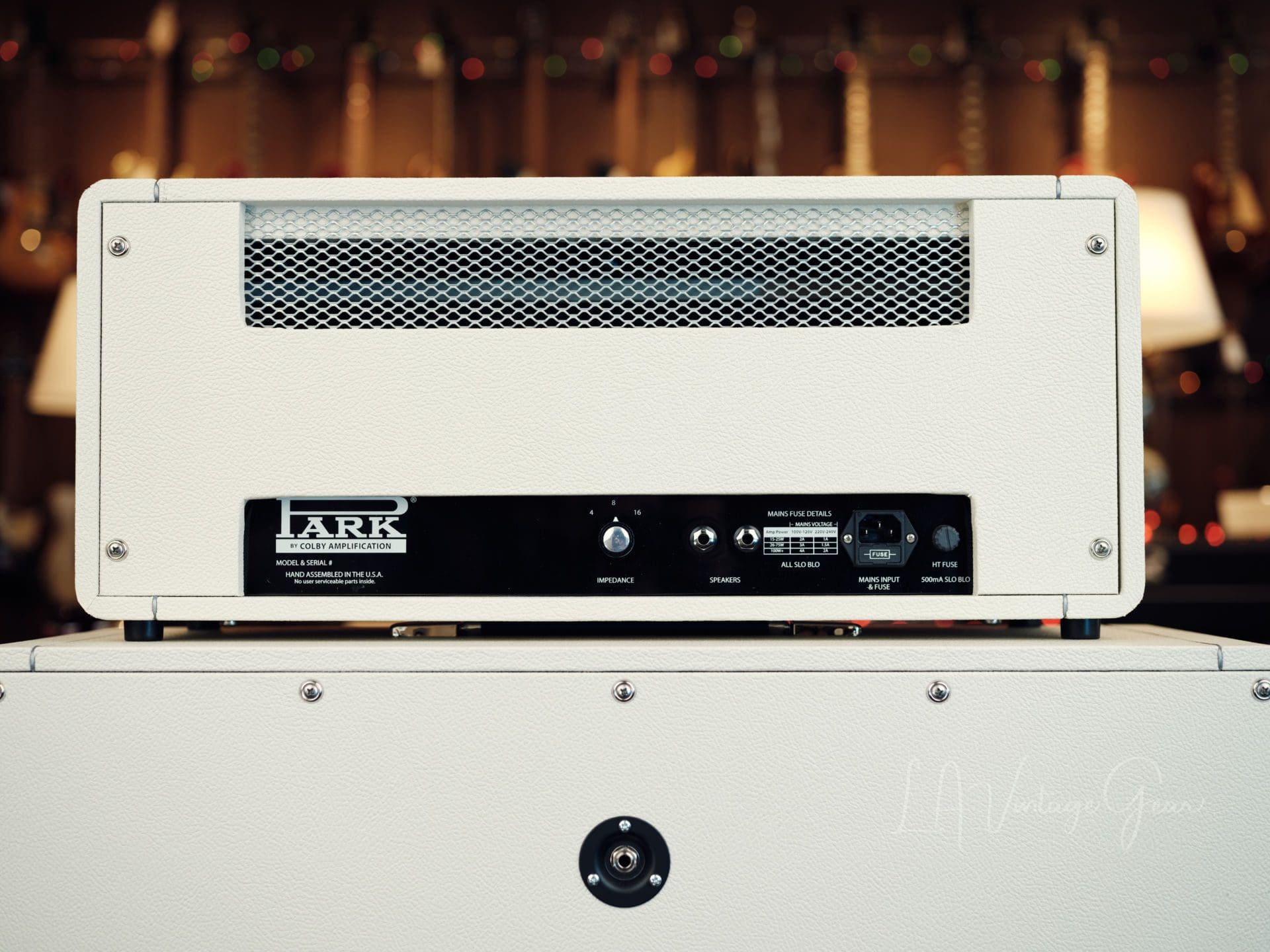 Park PMV50 Head & 2x12 Cab in White Tolex with Blue Grill Cloth - Image 7