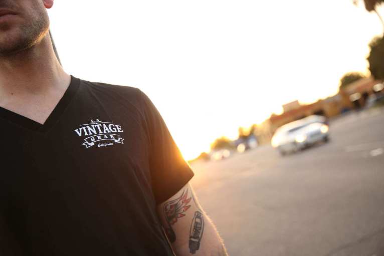 L.A. Vintage Gear V-Neck T-Shirt with Front Logo - Size Small