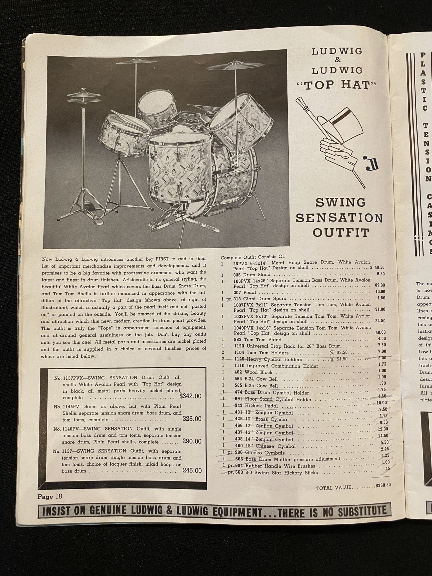 Vintage 1941 Ludwig "Top Hat & Cane " Drum Kit - All Original, Rare & Collectible! - Image 44
