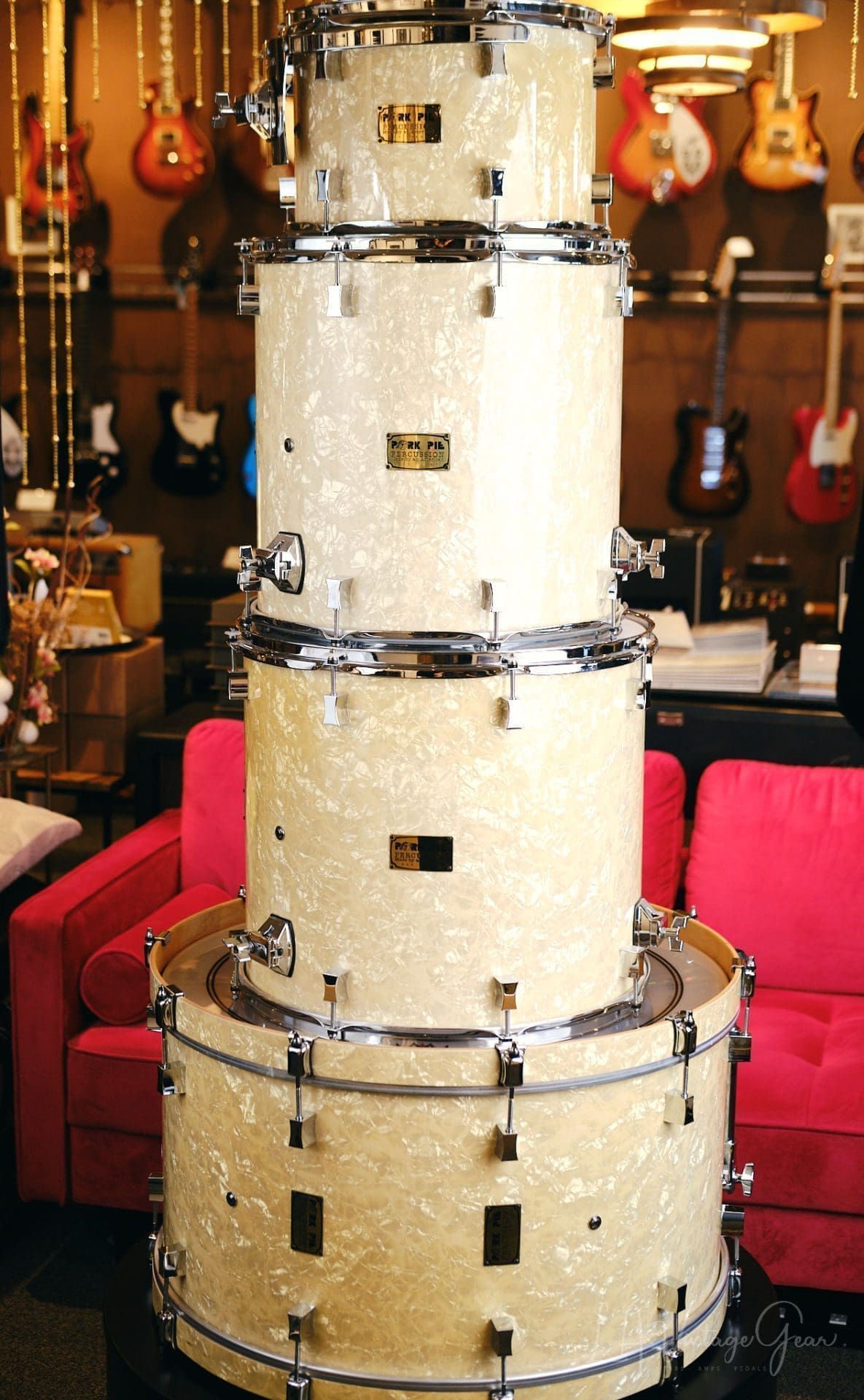 Pork Pie White Oyster Pearl Drum Kit 28/18/14/13