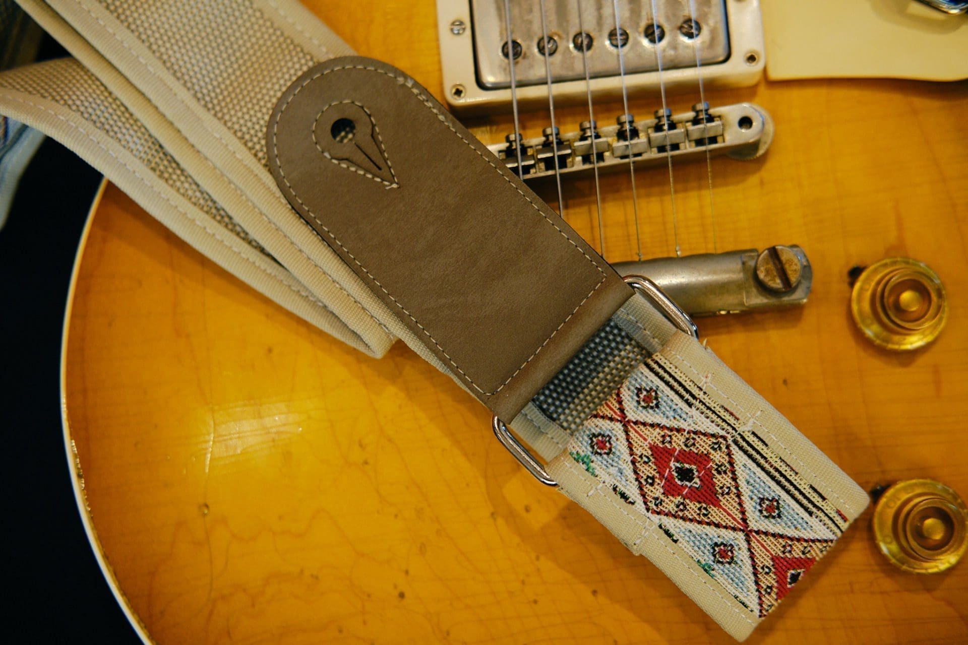 Guitar Strap Beautifully Hand Embroidered in Colombia - Design #10 - Image 3