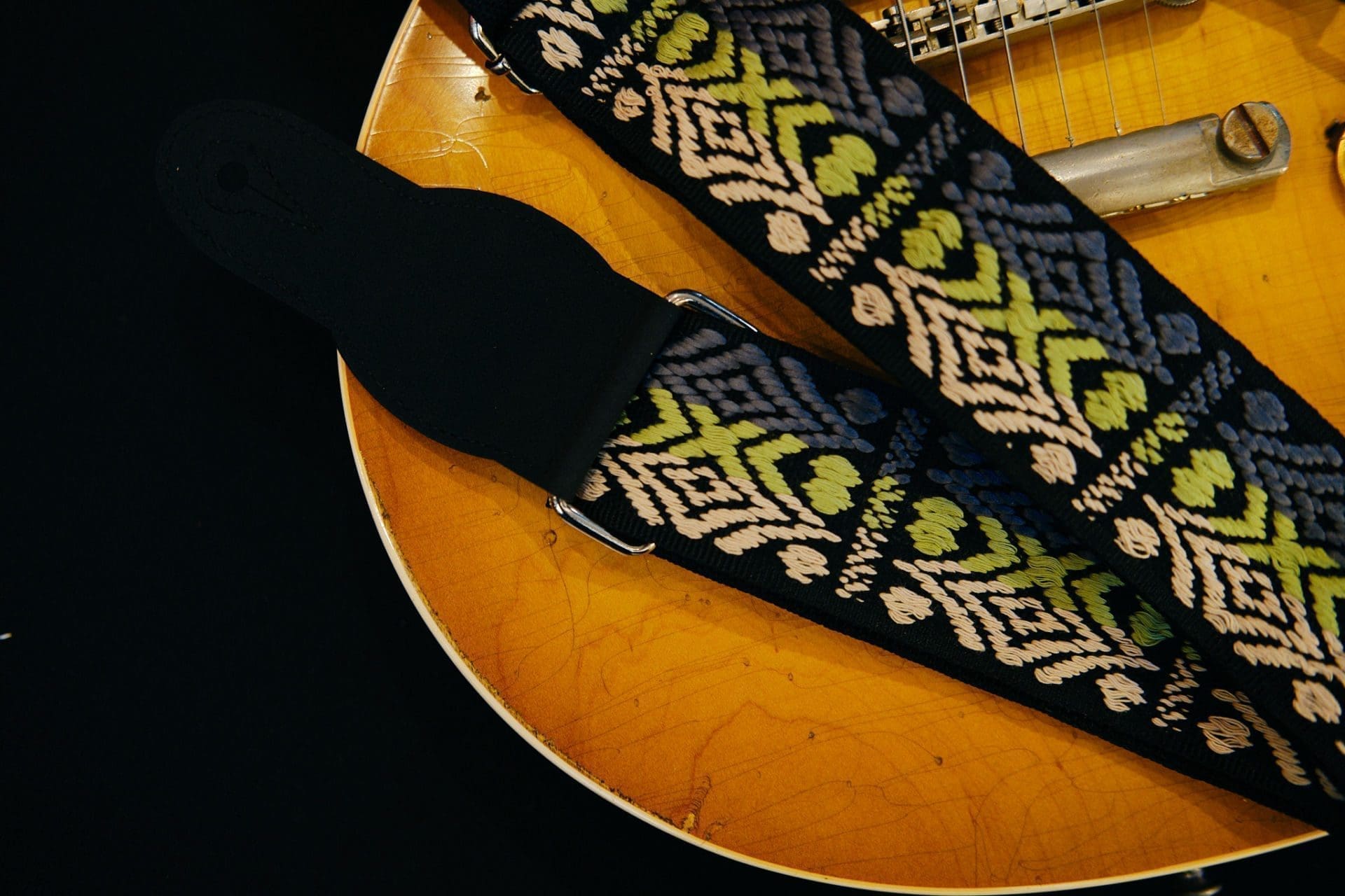 Guitar Strap Beautifully Hand Embroidered in Colombia - Design #11 - Image 3