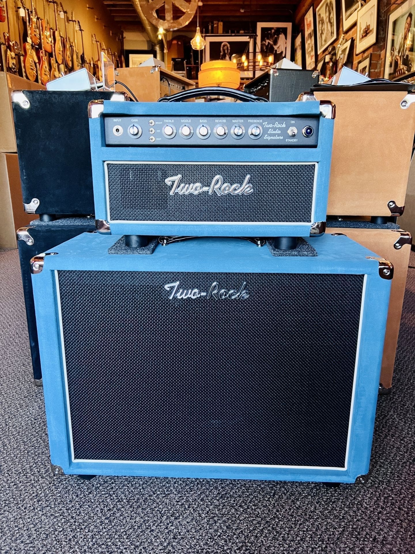 Two Rock Studio Signature Head and 1x12 Open Back Cab - Medium Blue Suede - Brand New!