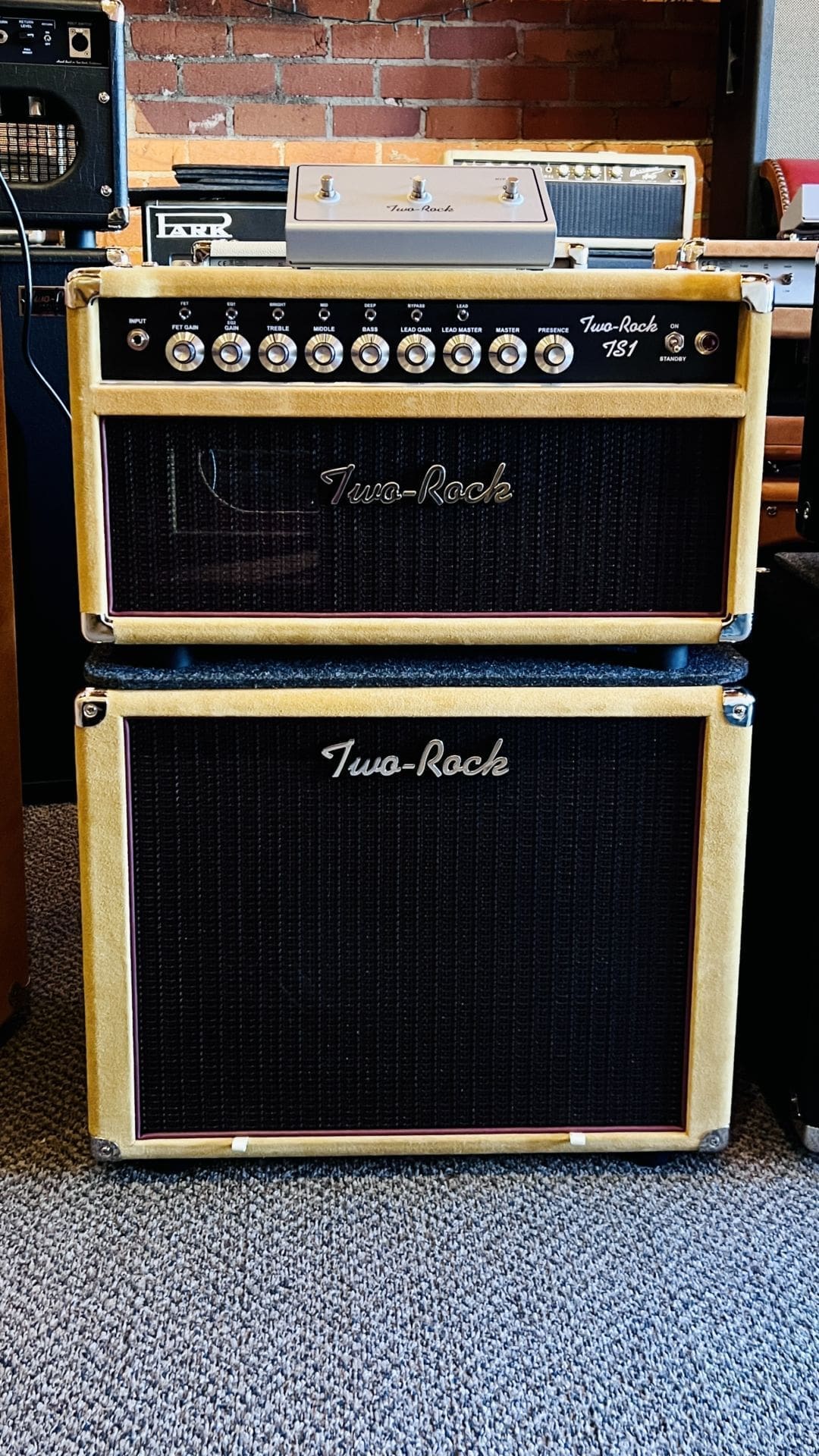 Two Rock TS1 100 Watt Head and 1x12 Closed Back Cab - Buckskin Suede and Oxblood Grill