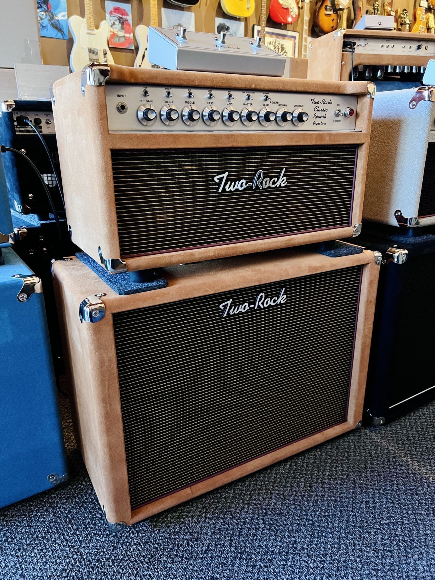 Two Rock Classic Reverb Signature 50 Watt (Tube Rectified) Head and 1x12 Open Back Cab - Golden Brown Suede and Oxblood Stripe - Brand New! - Image 2