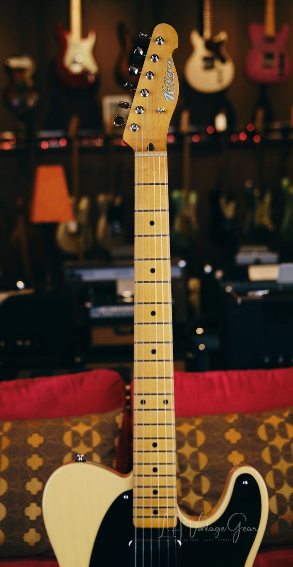 K-Line 'Truxton' T-Style Electric Guitar - Butterscotch Blonde Blackguard "Non-Relic'd" Finish - V Neck Profile - Image 9