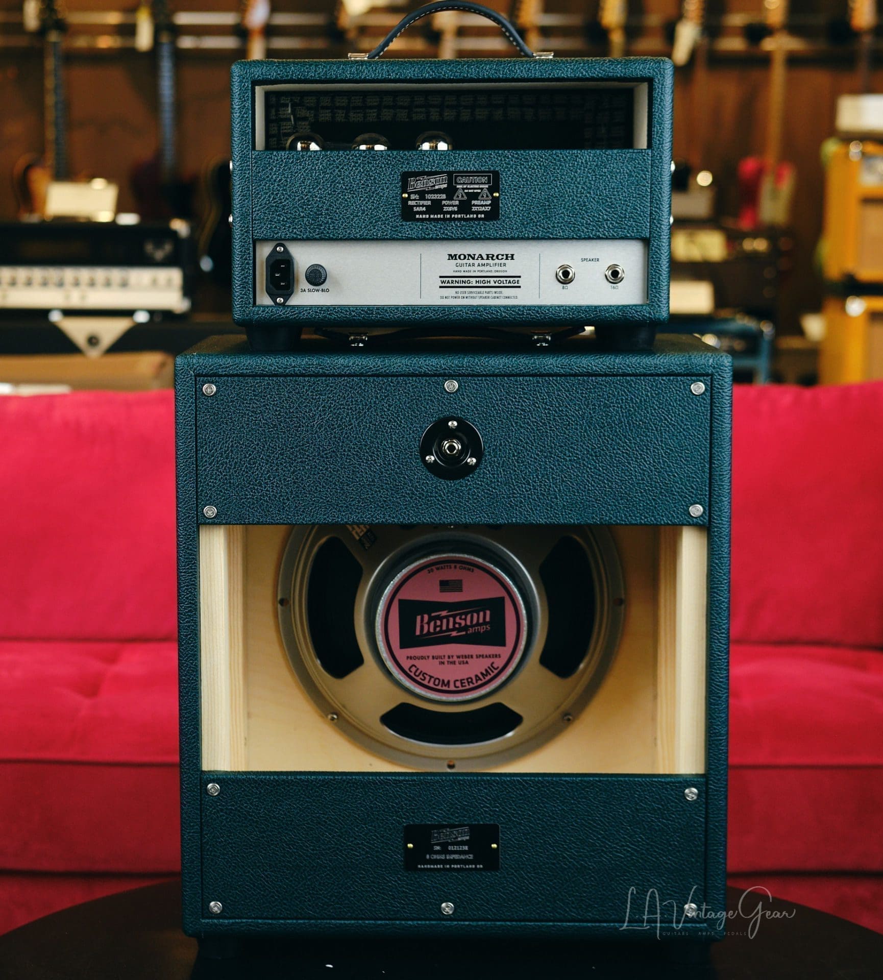 Benson Monarch 15 Watt Head & 1x12 Matching Cab - Green Tolex & Checker Grill Cloth! - Image 2