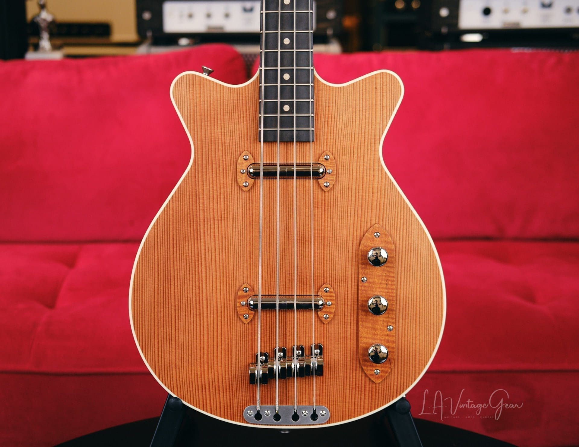 Grez 'Mendocino' Long Scale Electric Bass Guitar-Lightweight Semi-Hollowbody! Solid Old Growth Redwood Top! - Image 2