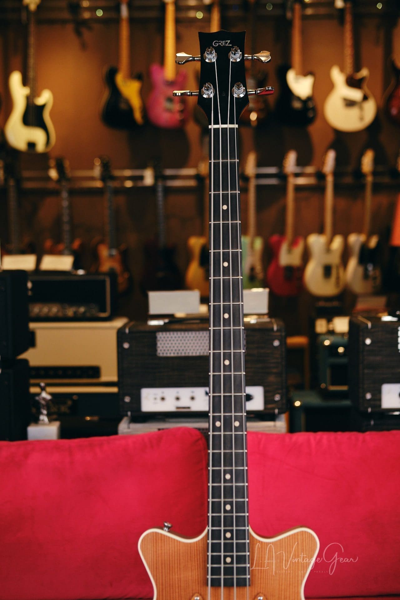 Grez 'Mendocino' Long Scale Electric Bass Guitar-Lightweight Semi-Hollowbody! Solid Old Growth Redwood Top! - Image 11