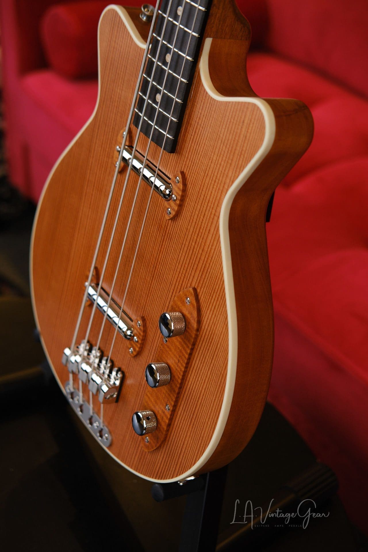 Grez 'Mendocino' Long Scale Electric Bass Guitar-Lightweight Semi-Hollowbody! Solid Old Growth Redwood Top! - Image 12