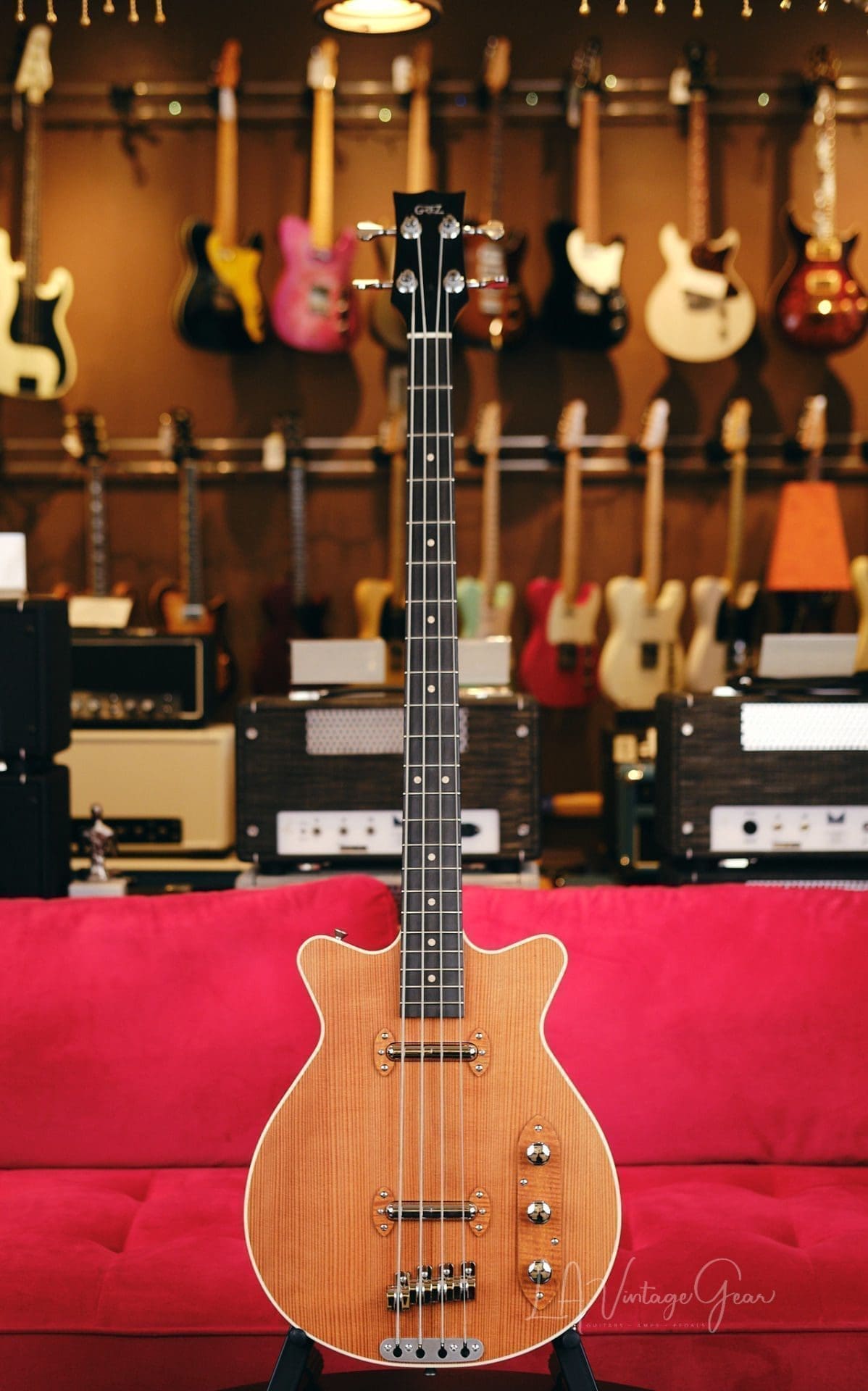 Grez 'Mendocino' Long Scale Electric Bass Guitar-Lightweight Semi-Hollowbody! Solid Old Growth Redwood Top!