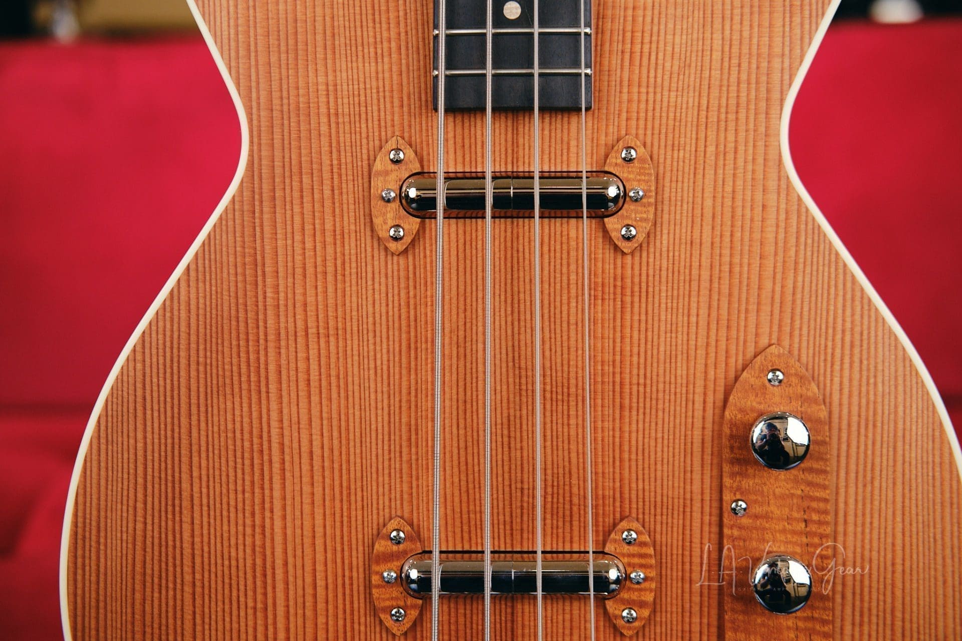 Grez 'Mendocino' Long Scale Electric Bass Guitar-Lightweight Semi-Hollowbody! Solid Old Growth Redwood Top! - Image 4
