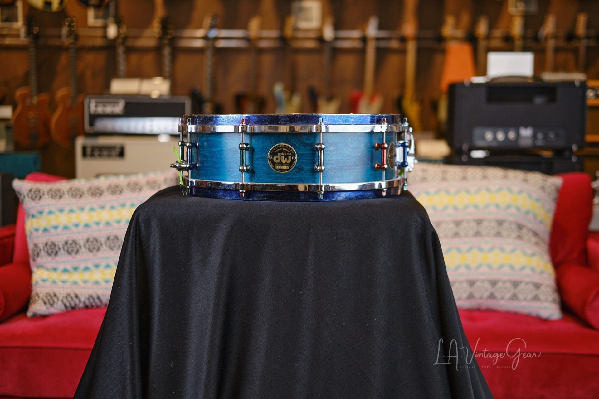Craviotto DW Wood Snare in Blue 3.5"x14" - Owned by Abe Laboriel Jr! - Image 8