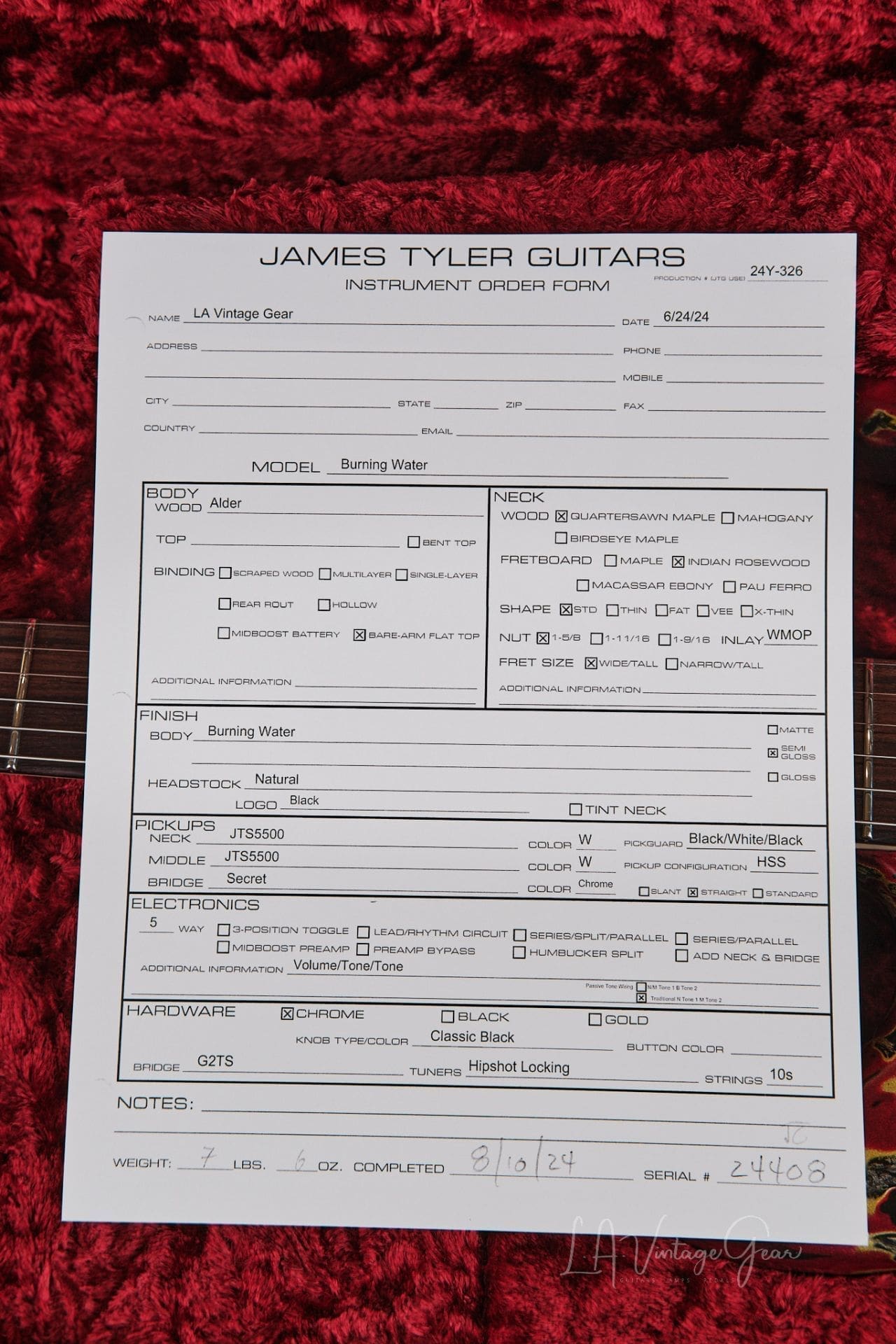 James Tyler 'Burning Water' Finish Electric Guitar - with Bare Wood Arm Contour - Brand New In Stock! - Image 10
