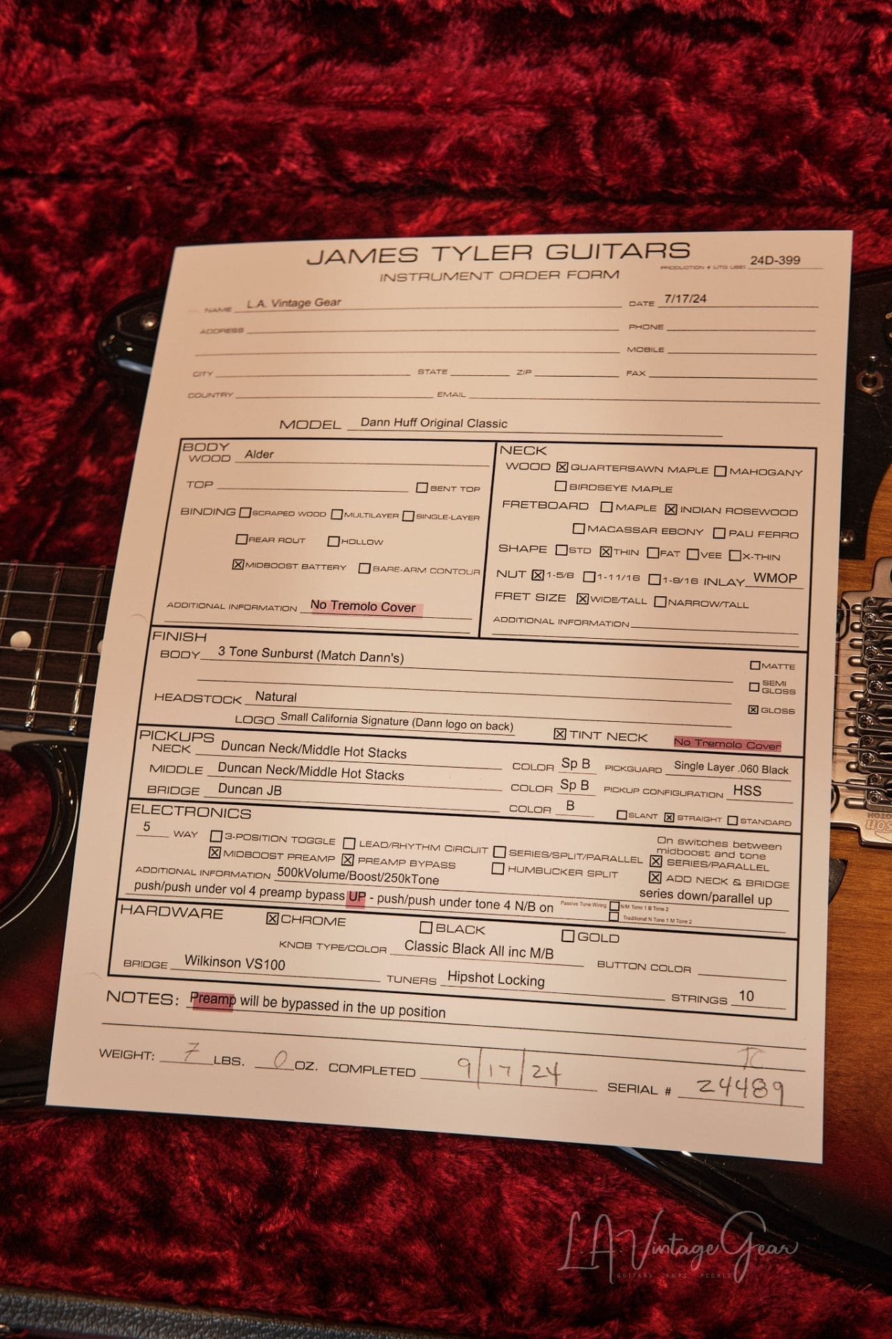 James Tyler 'Dann Huff Original Classic ' Electric Guitar - Two of Two We Have In Stock!! - Image 11
