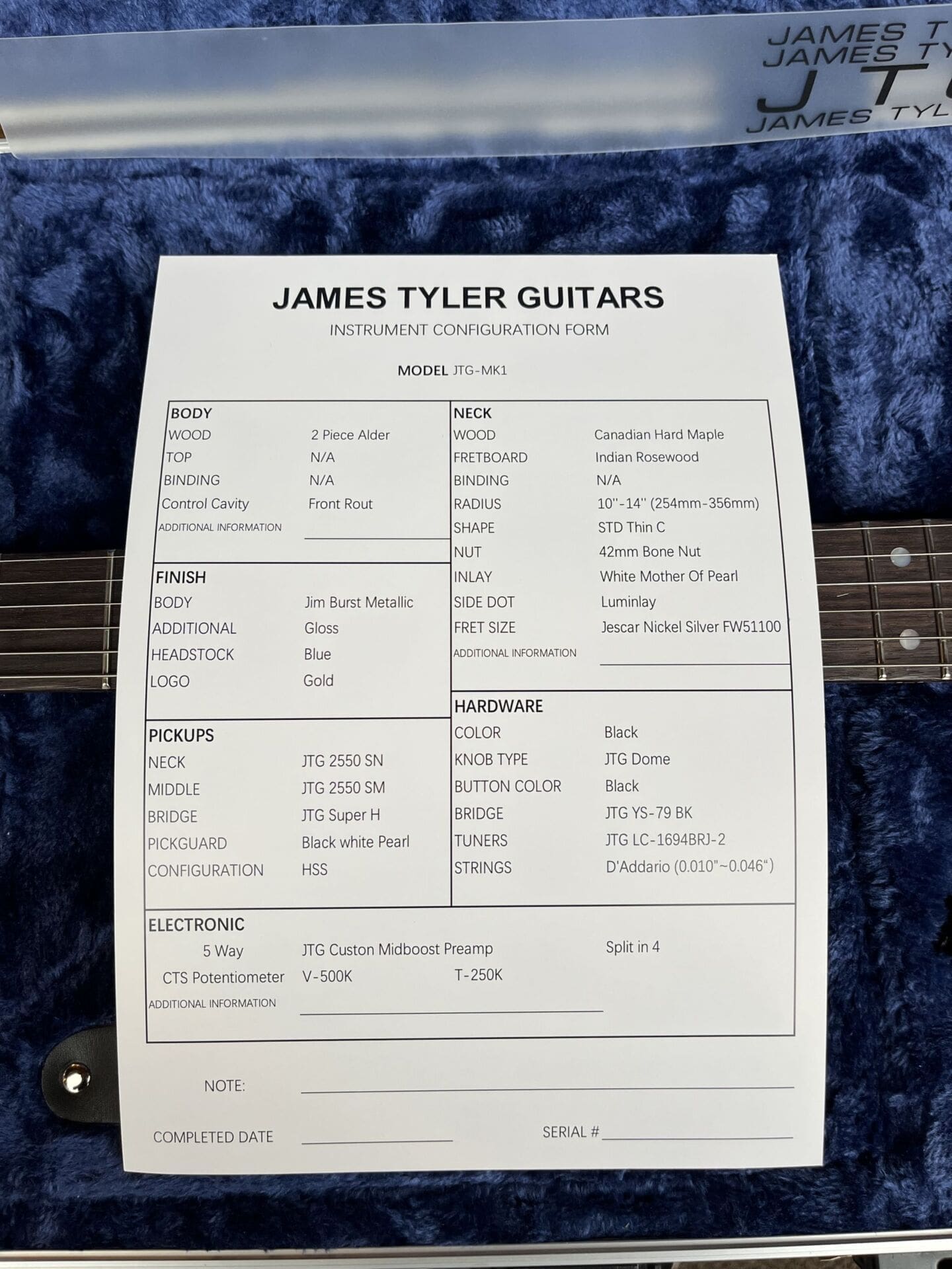 James Tyler Guitars JTG-Mk1 - Jim Burst Metallic Finish! - Image 10
