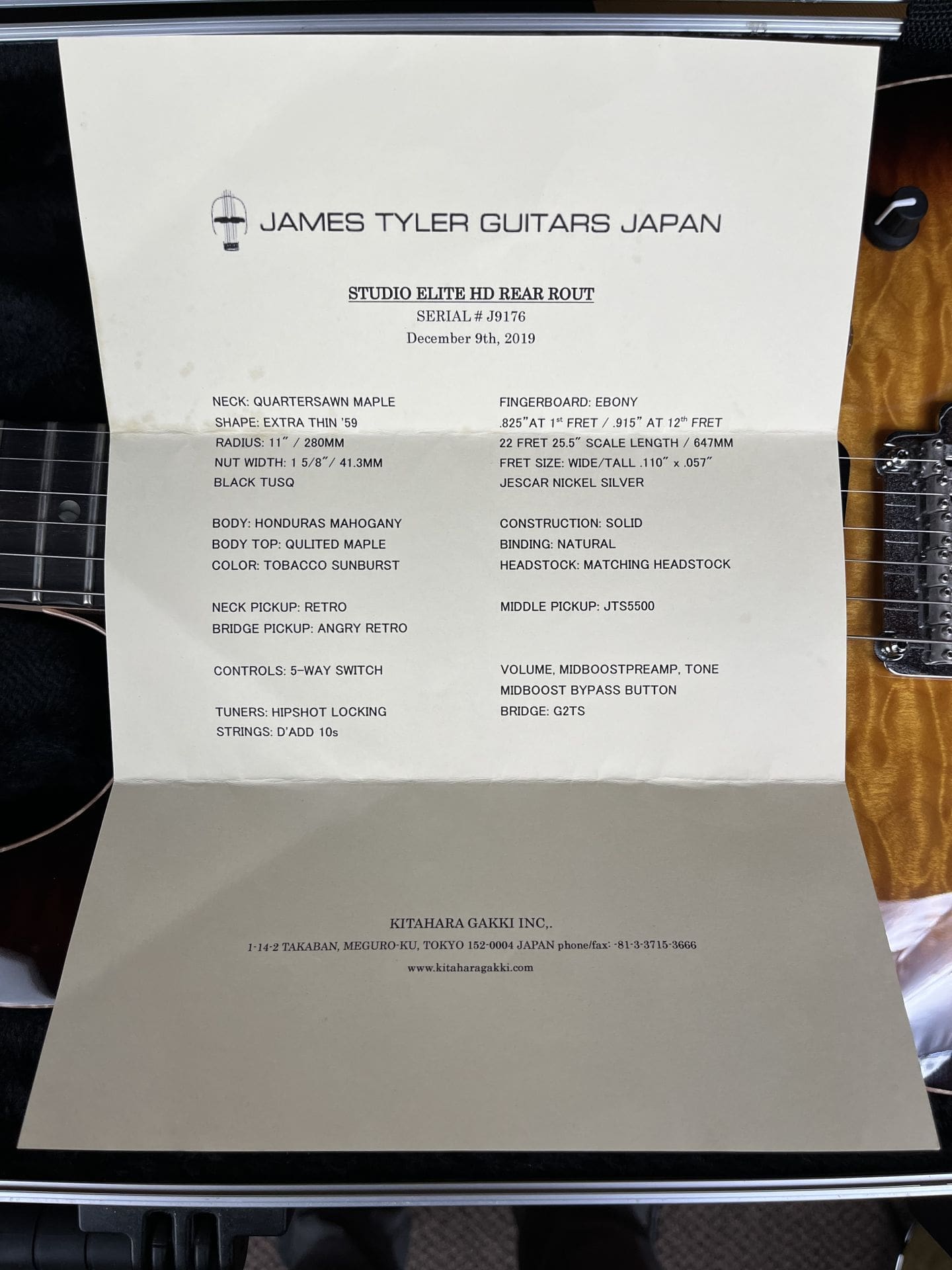 James Tyler Japan Studio Elite HD Electric Guitar - Rear Route with Quilted Maple Top! - Image 8