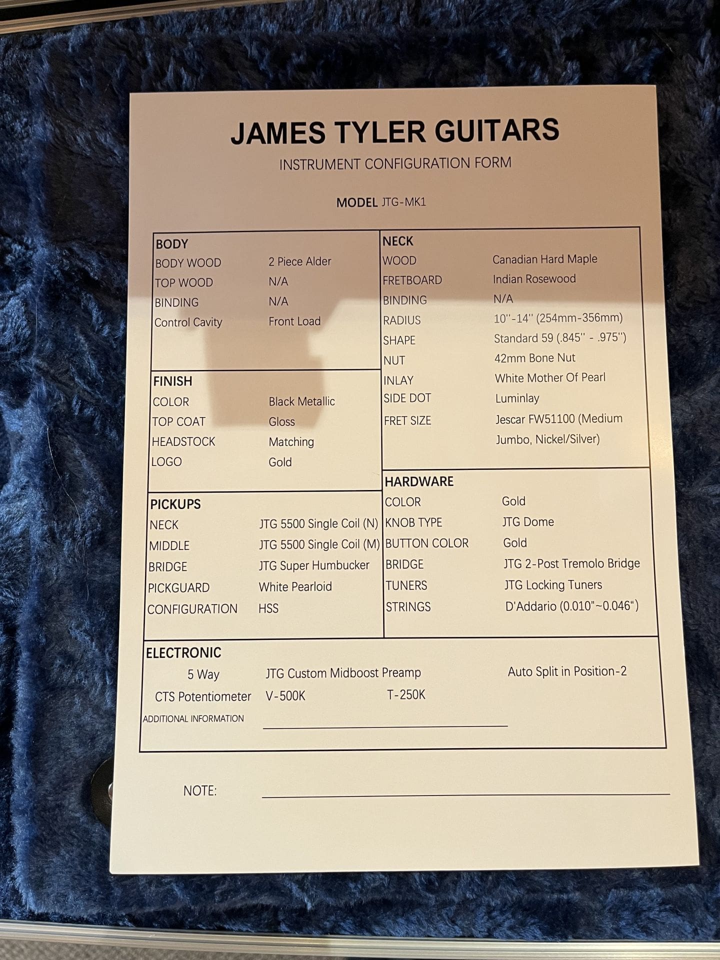 James Tyler Guitars JTG-Mk1 - Metallic Black! - Image 11